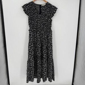 Sea‎ New York Thandi Smocked Textured Maxi Dress Short Flutter Sleeve 8 Black